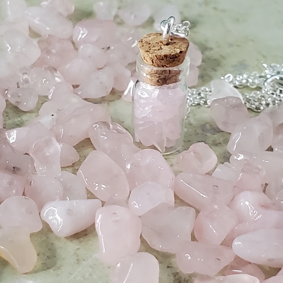 Closet Closing! Genuine Rose Quartz Itty Bitty Pixie Bottle Necklace - Picture 6 of 10